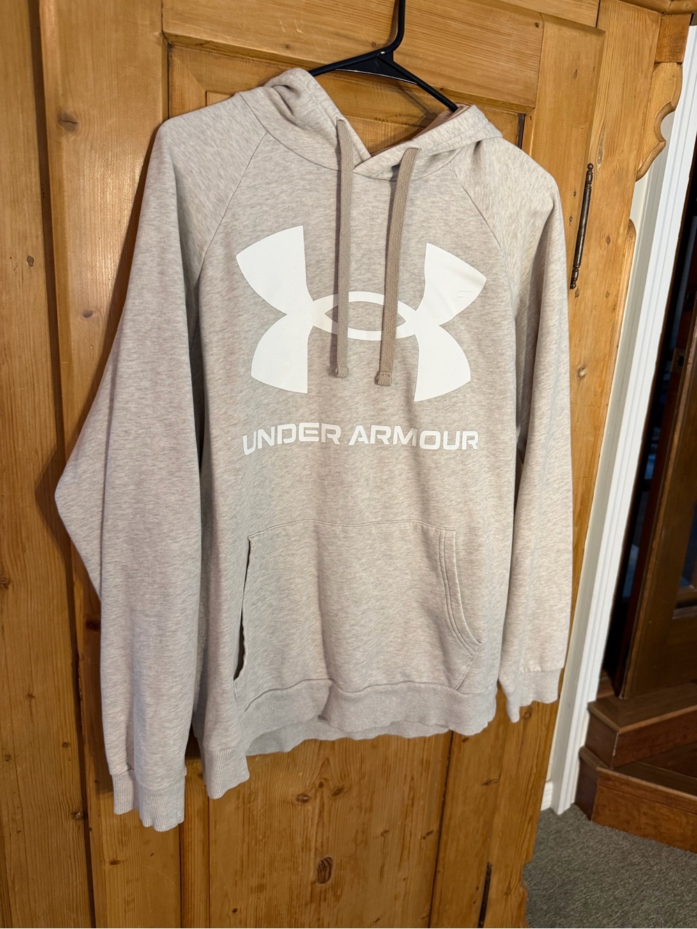 Under Armour Men's Hoodie in Light Tan Heather w/White Logo Sz Large
